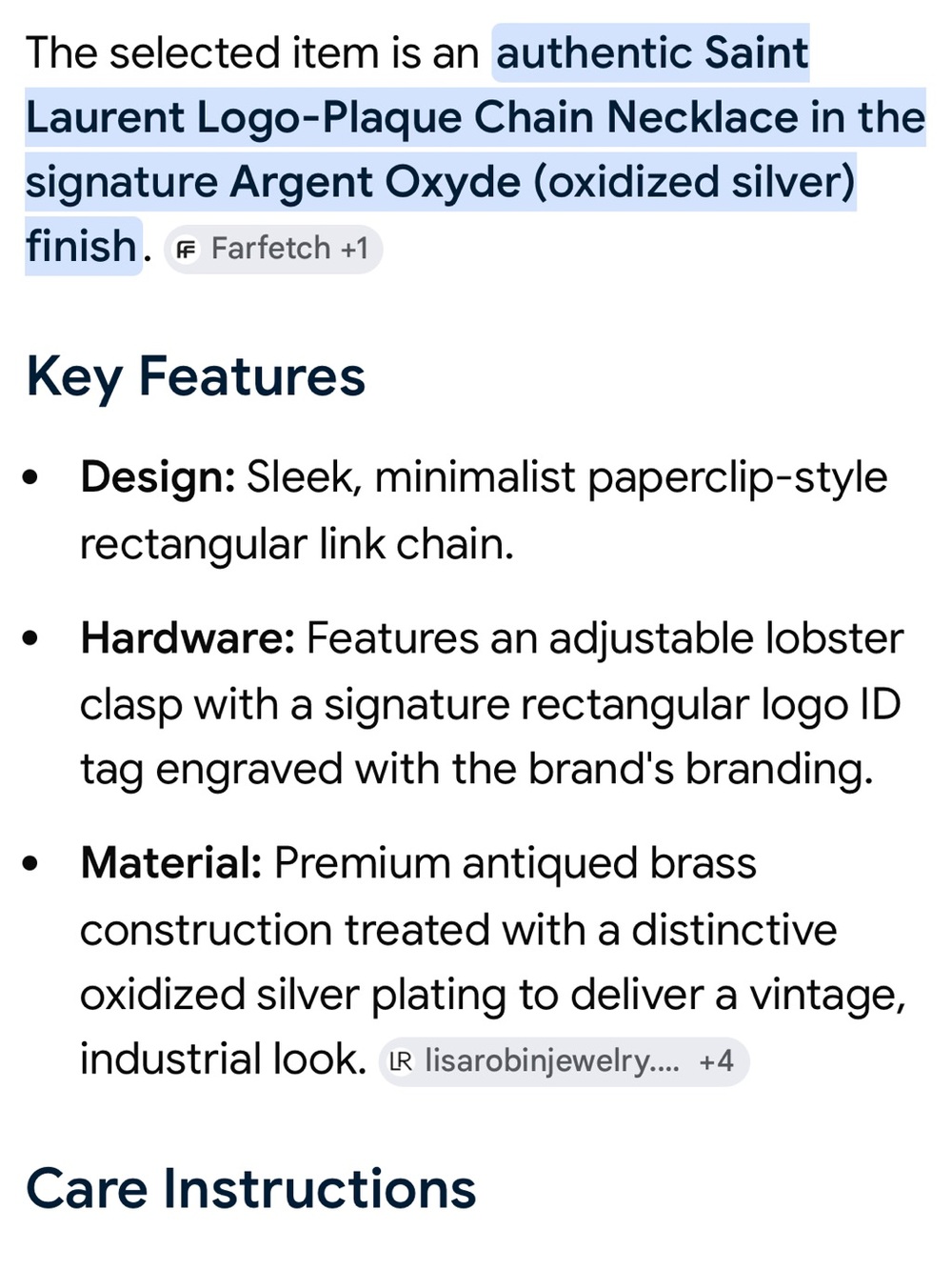 Saint Larent Rectangular Paperclip Chain Necklace in Argent Oxyde (Unisex) - Picture 9 of 9